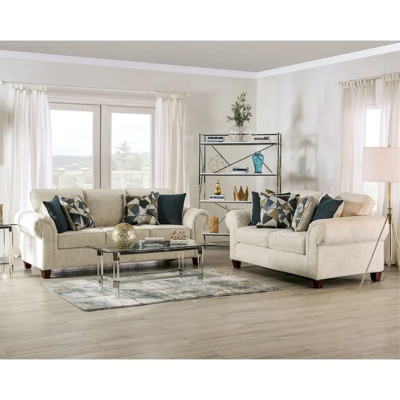 Mecia Transitional Chenille Rolled Arms 2-Piece Sofa Set by
