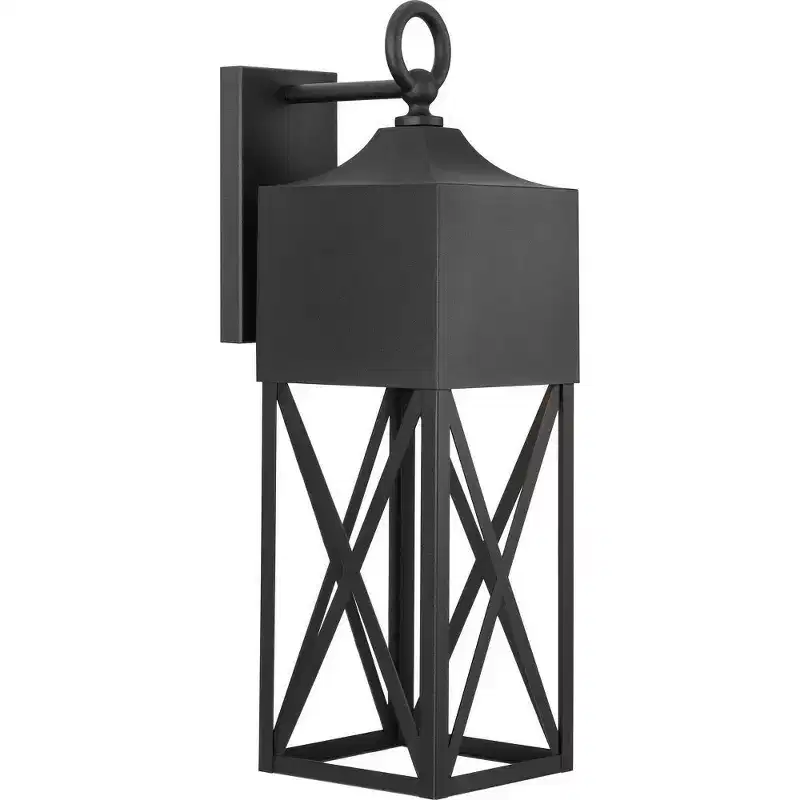 Progress Lighting Birkdale 1-Light Outdoor Wall Lantern in Textured Black, Open Geometric Cage, Wet Rated