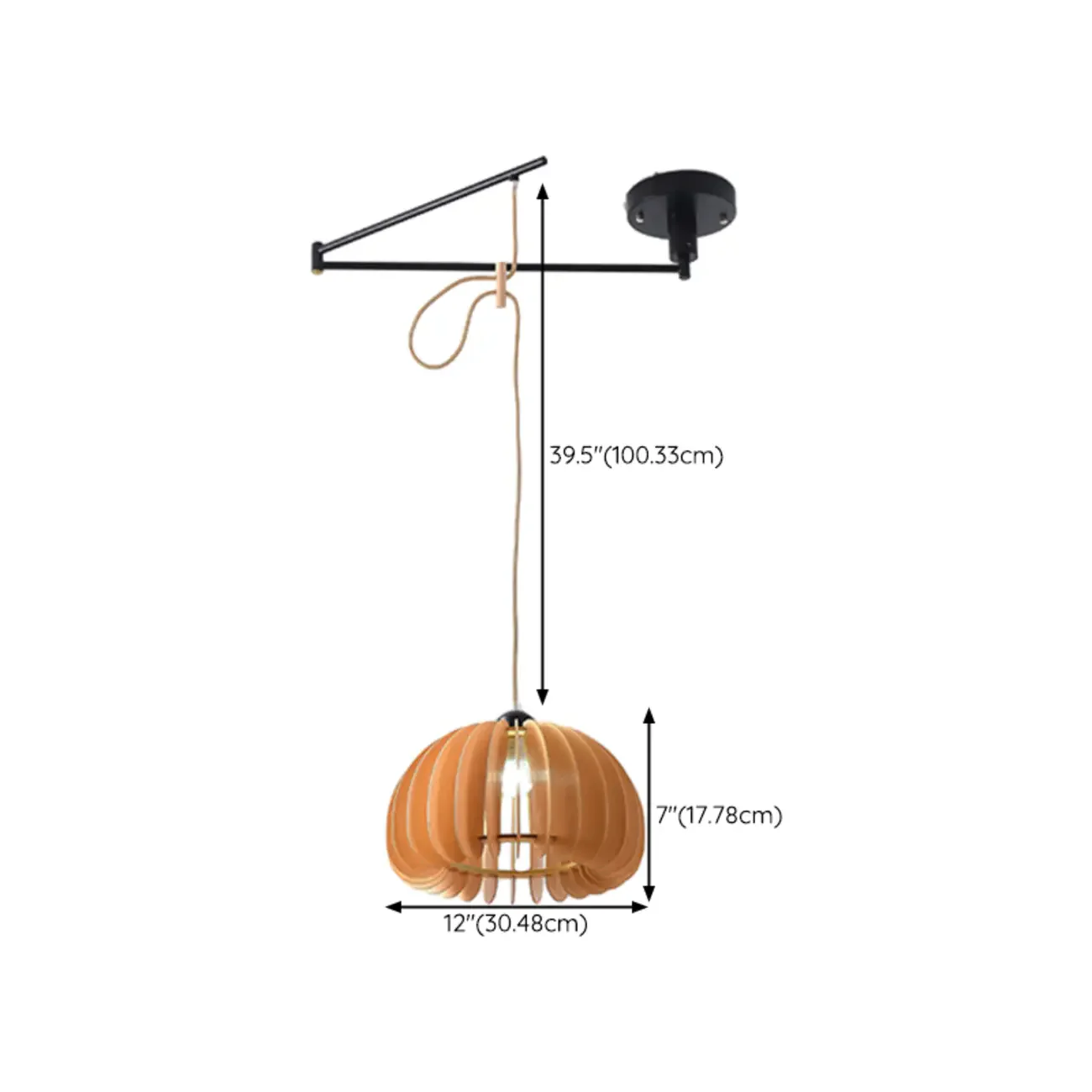 Modern Flexible Round Pendant Light in Solid Wood and Metal