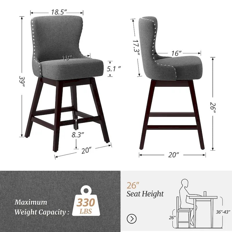 26 in. Faux Leather Swivel Bar Stool - Mid-Century Modern