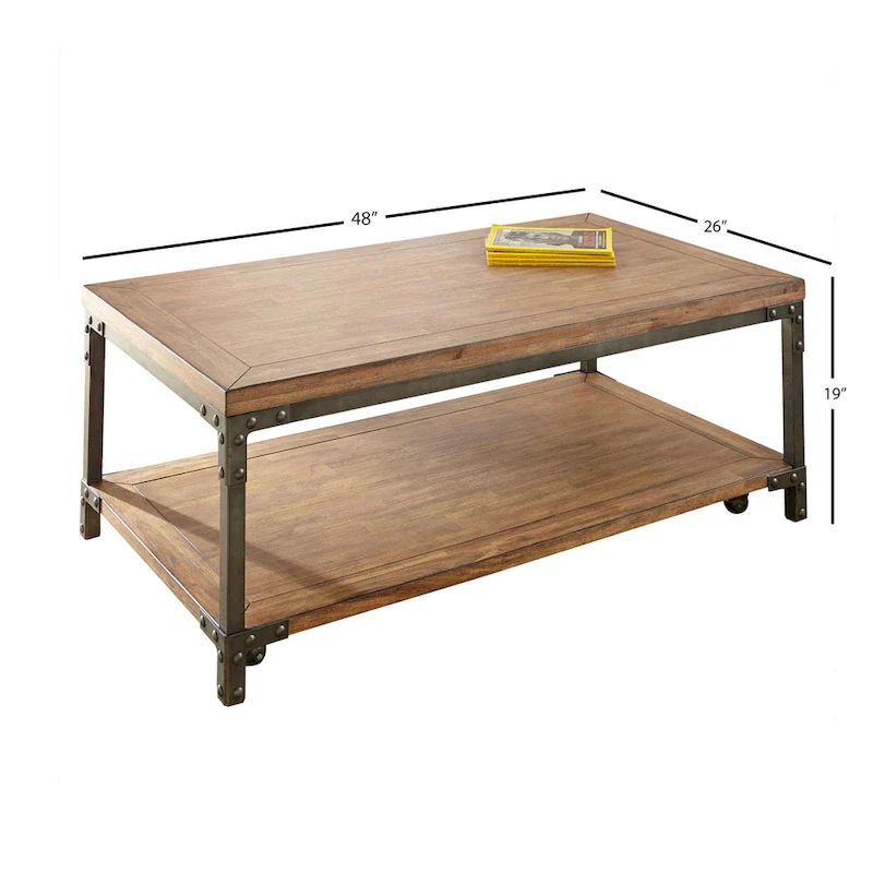 Leyburn Industrial Wood and Metal Coffee Table with Casters