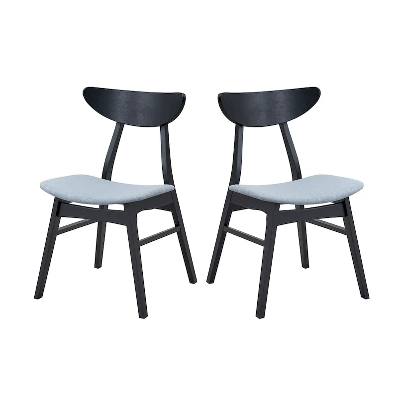 5 Pcs Solid Wood Dining Table Set, Round Kitchen Furniture Set with Wooden Pedestal Kitchen Table and 4 Upholstered Chairs