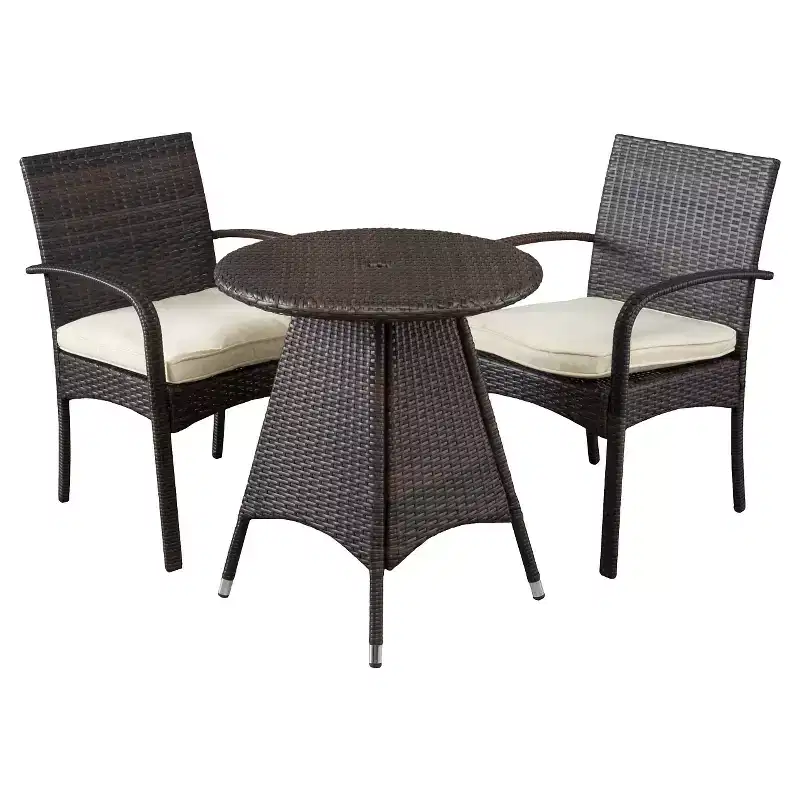 Peterson 3pc Wicker Patio Bistro Set with Cushions: Weather-Resistant, Iron Frame - Christopher Knight Home