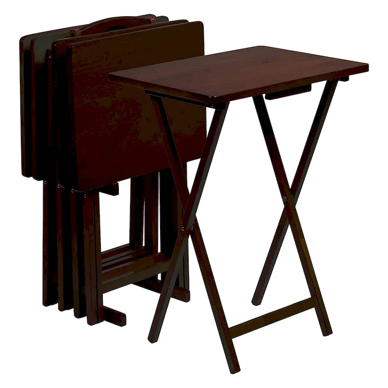Wood Folding TV Tray Tables with Compact Storage Rack, Espresso, 5 Piece  - 36.38