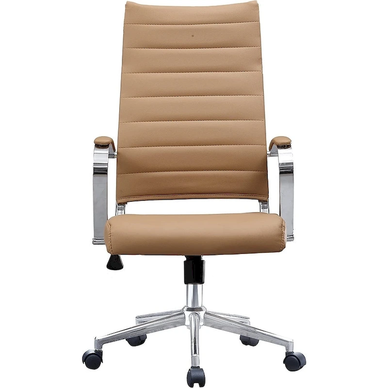 Modern High Back Office Chair Ribbed PU Leather Swivel Tilt Conference Room Computer Desk Cushion Seat Boss