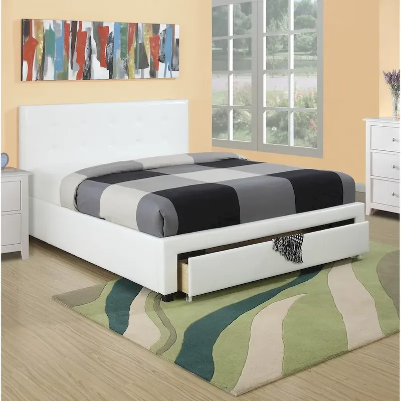 Queen Size Storage Bed with Faux Leather Upholstered Headboard