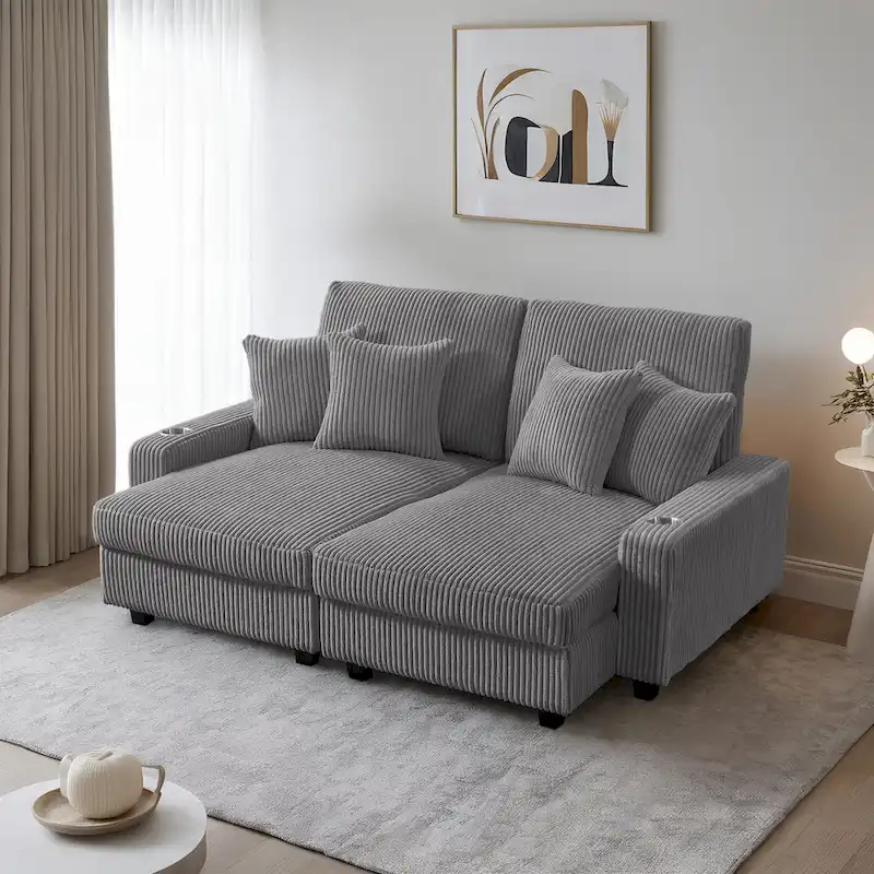 Grey Adjustable Chaise Lounge with Cup Holders, Single Seat