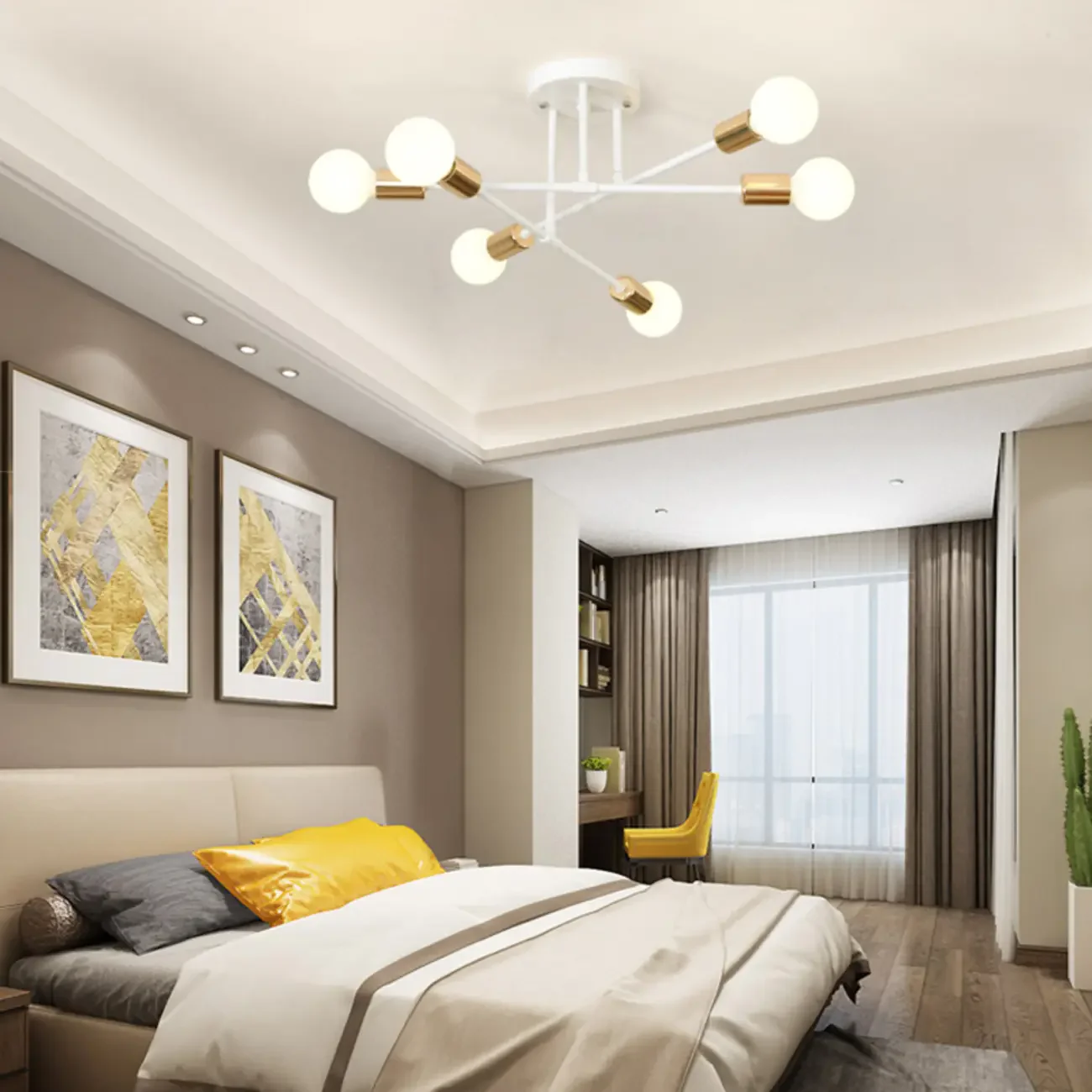 Industrial Linear Sputnik Semi Flush LED Ceiling Light