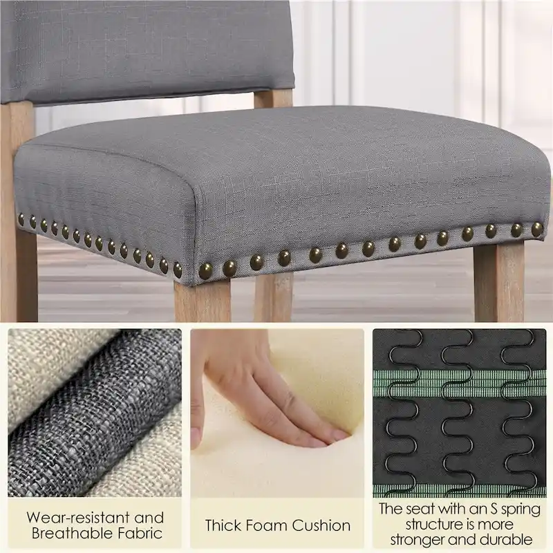 Yaheetech 2PCS Dining Chairs Upholstered Kitchen Chairs with Nailhead Trim - 18 L  22.5 W  36.5 H