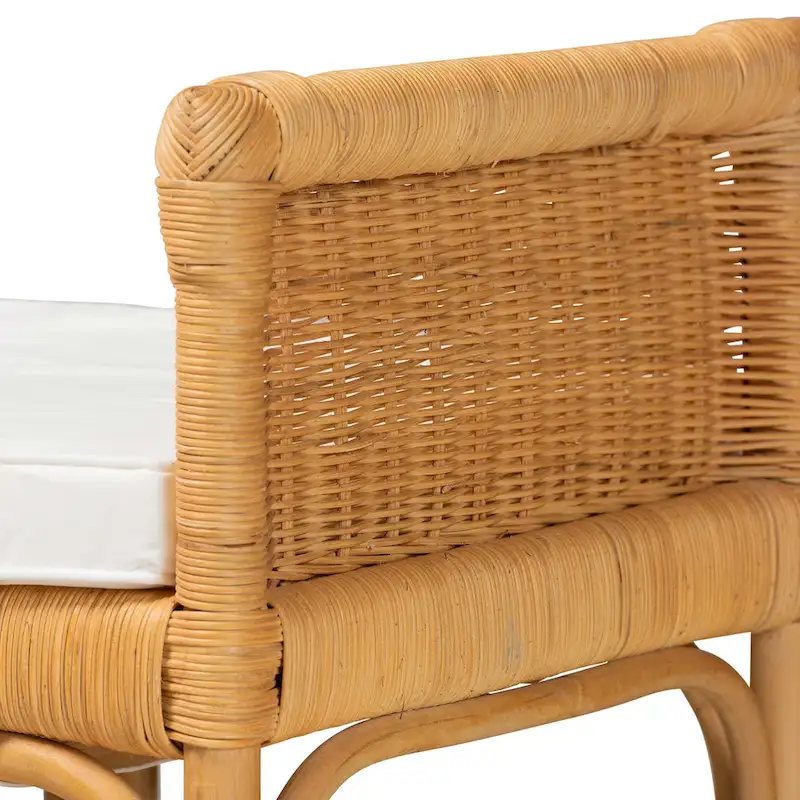 Modern Bohemian Natural Brown Rattan Bench – Handcrafted Boho Entryway Seat