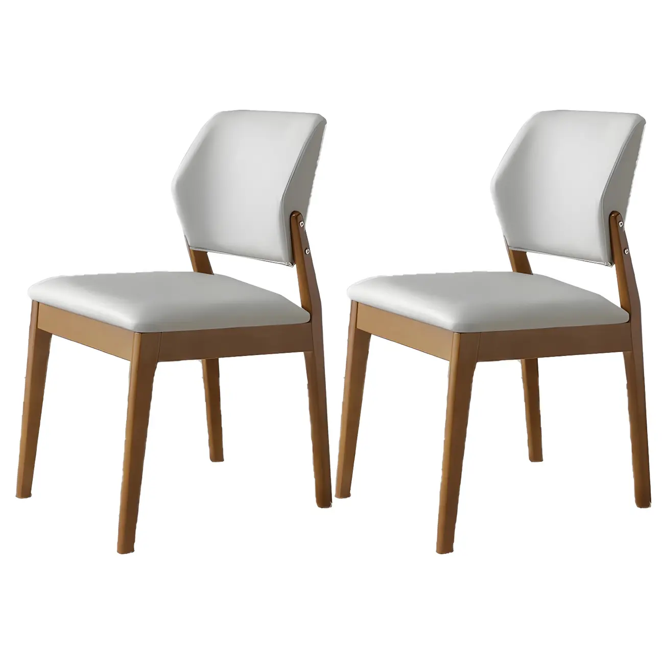 Modern Wood Faux Leather Beige Low Back Dining Chair