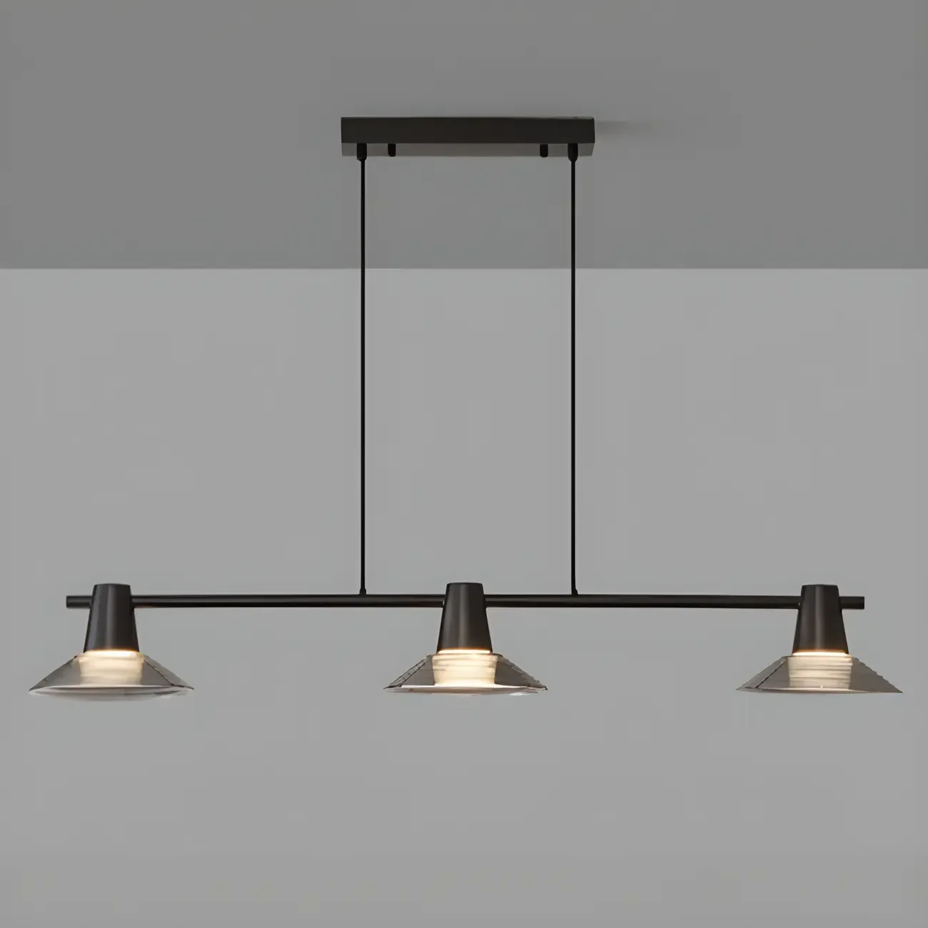 Modern Black Cone Glass 3-Light Island Light