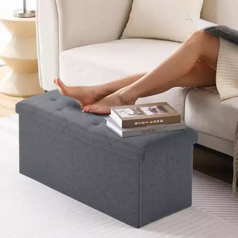 Okak Foldable End Of Bed Bench with Ample Storage, Storage Ottoman with Thick Cushion Seat, Foot Stools Ottoman for Bedroom, Living Room
