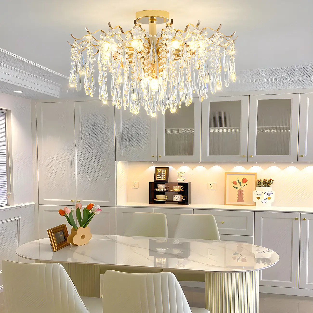 Dining Room Multi-Light Crystal Water Drop Chandelier