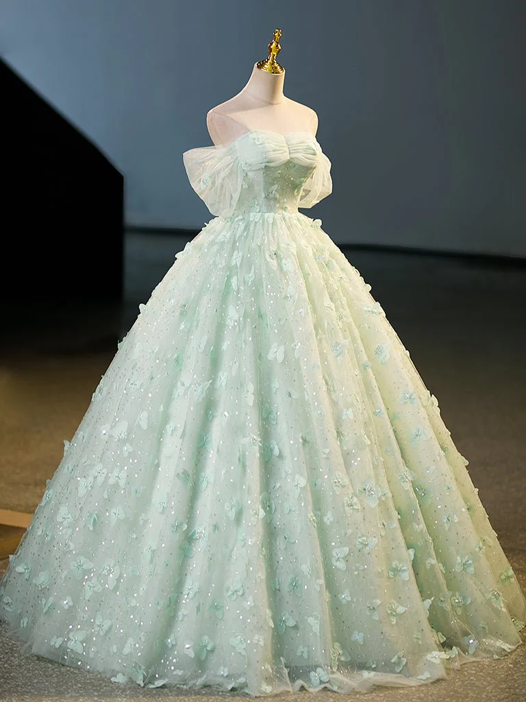 Quinceanera Dress Green Tulle A-Line Lace Long Sweet Dress