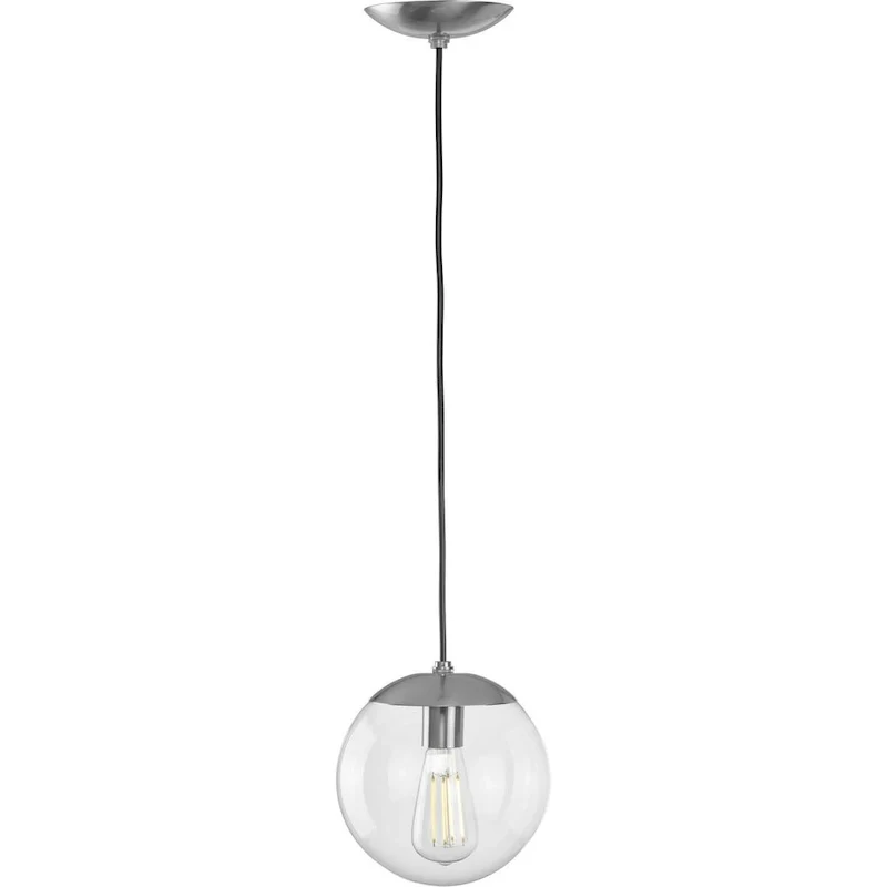 Atwell Collection 1-Light Clear Glass Brushed Nickel Small Pendant - 8 in x 8 in x 8.75 in