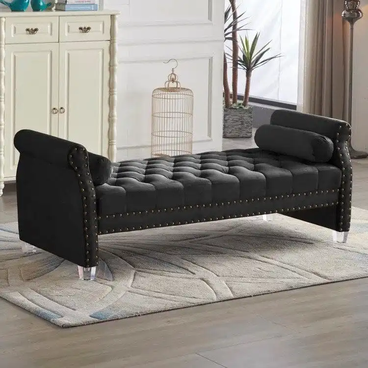 Velvet Tufted Sofa Bed with Flared Arms and Acrylic Legs