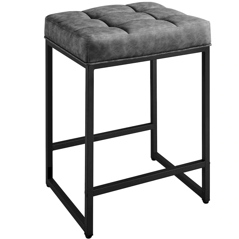Modern Upholstered Bar Stools for Kitchen Counter, Set of 2, Faux Leather
