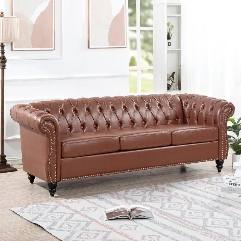 GEITIN 84.65 PU Rolled Arm Chesterfield 3 Seater Sofa