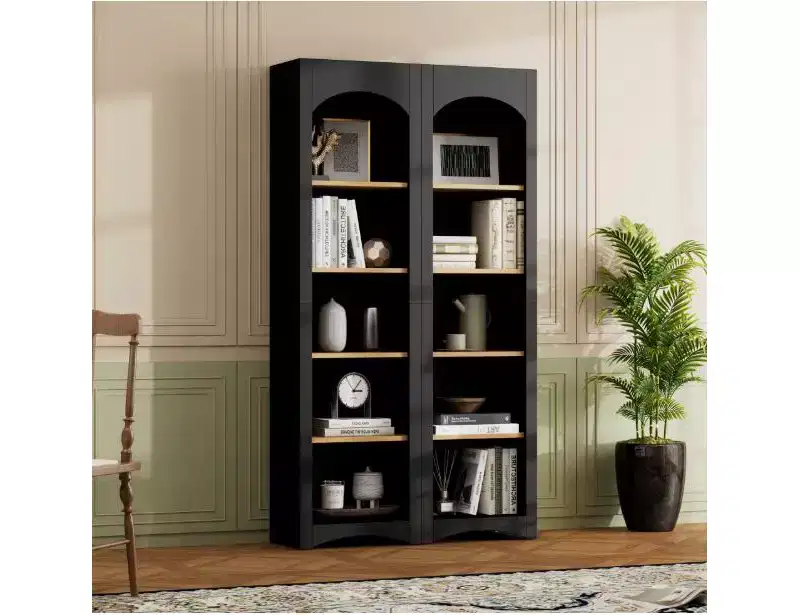 71 TV Farmhouse Cabinet, Wood-Grain Bookshelf with Adjustable Shelves, Multi-Functional Storage for Living Room, Bedroom, Home Office
