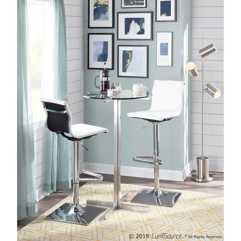 Black / White / Grey Adjustable Swivel Bar Stool, Faux Leather, Single Seat