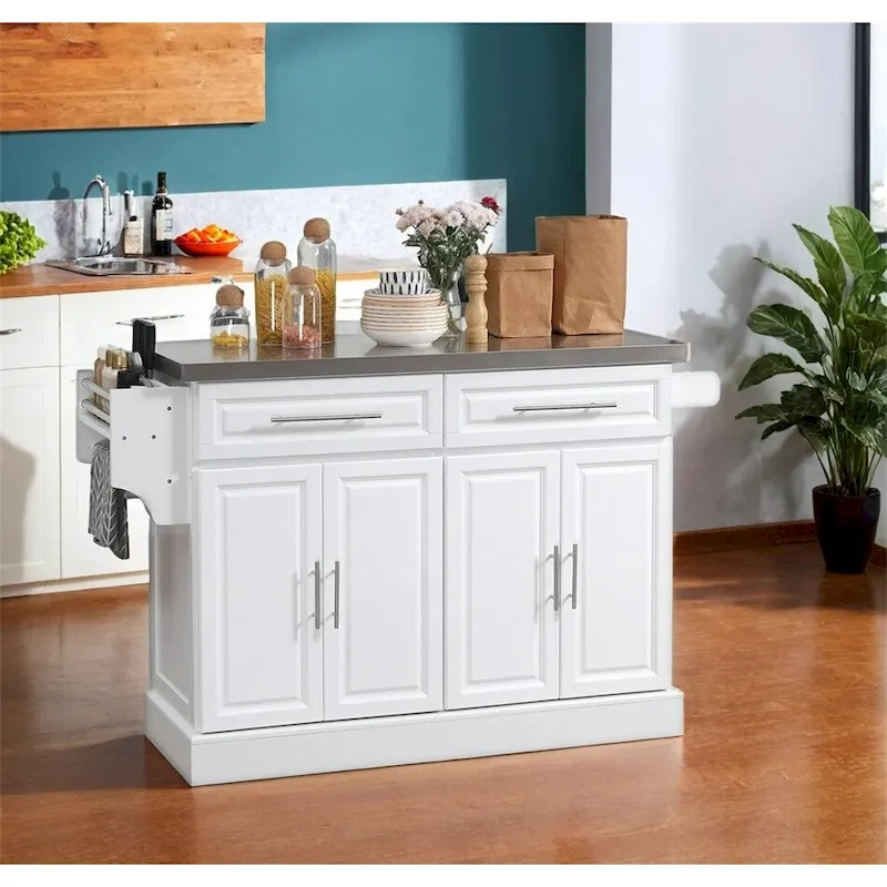 Rolling Kitchen Island,Portable Kitchen Cart with Stainless Steel Top