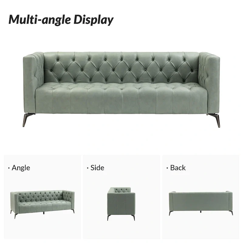 Transitional Genuine Leather Sofa with Metal Legs and Tufted Back