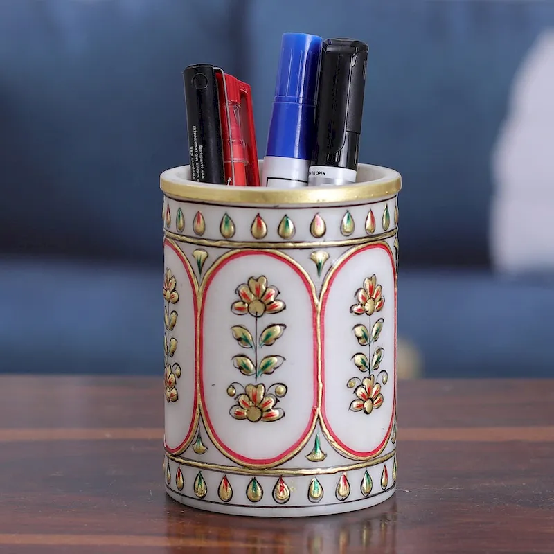 White Antique Marble Pen Holder, Single
