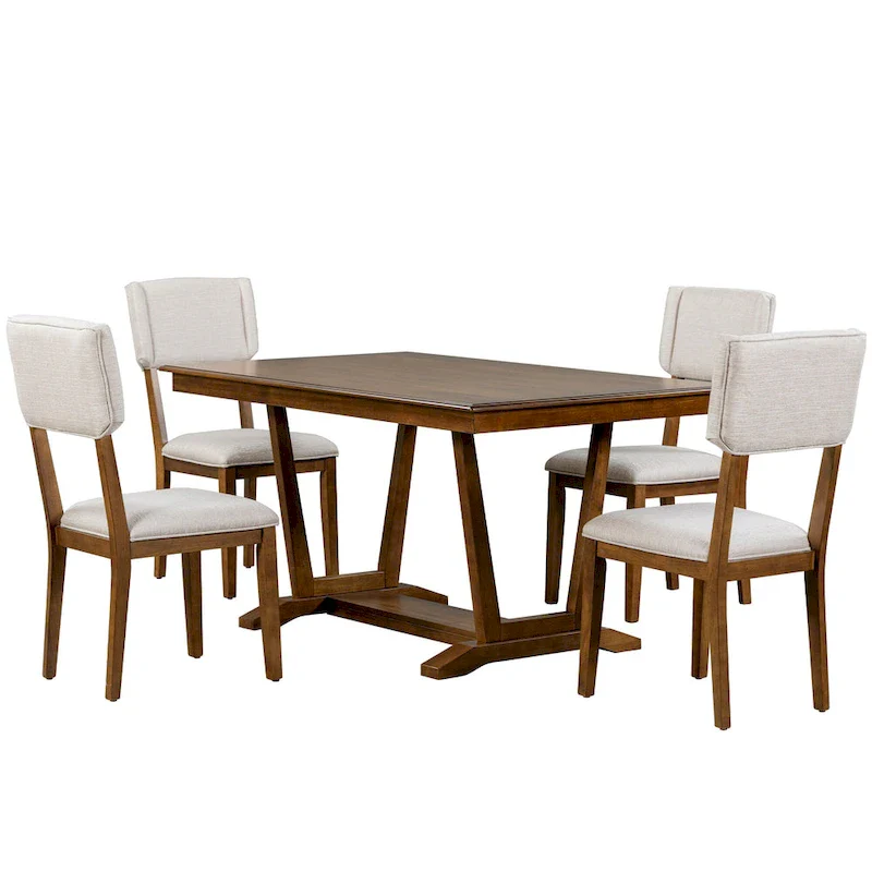 5-Piece Wooden Dining Table Set with 59 Rectangular Table & 4 Chairs