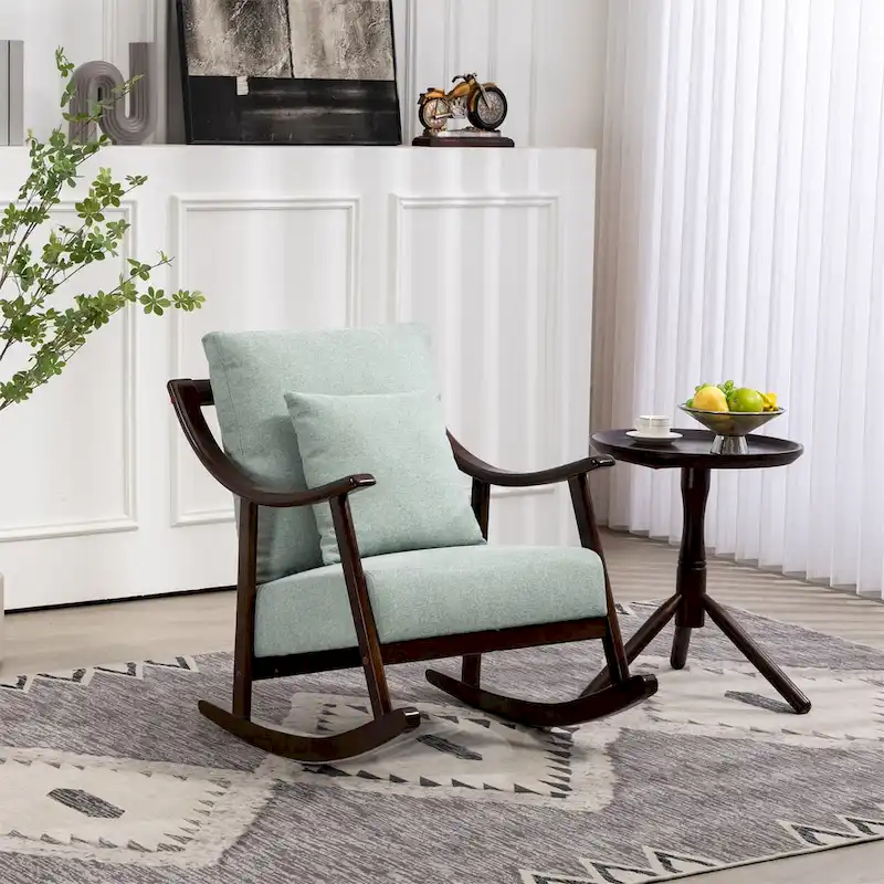 Light Brown / Yellow / Light Green Woven Fabric Modern Rocking Chair with Solid Wood Curved Base, 1-Person