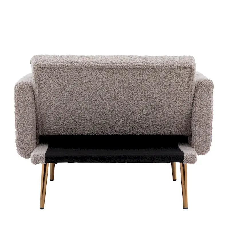 Teddy Fabric Upholstered Living Room Sleeper Sofa Chair With Rose Golden feet