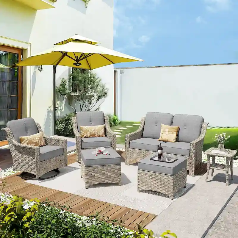XIZZI 6-piece High-back Outdoor Seating Furniture Set with Swivel Chair