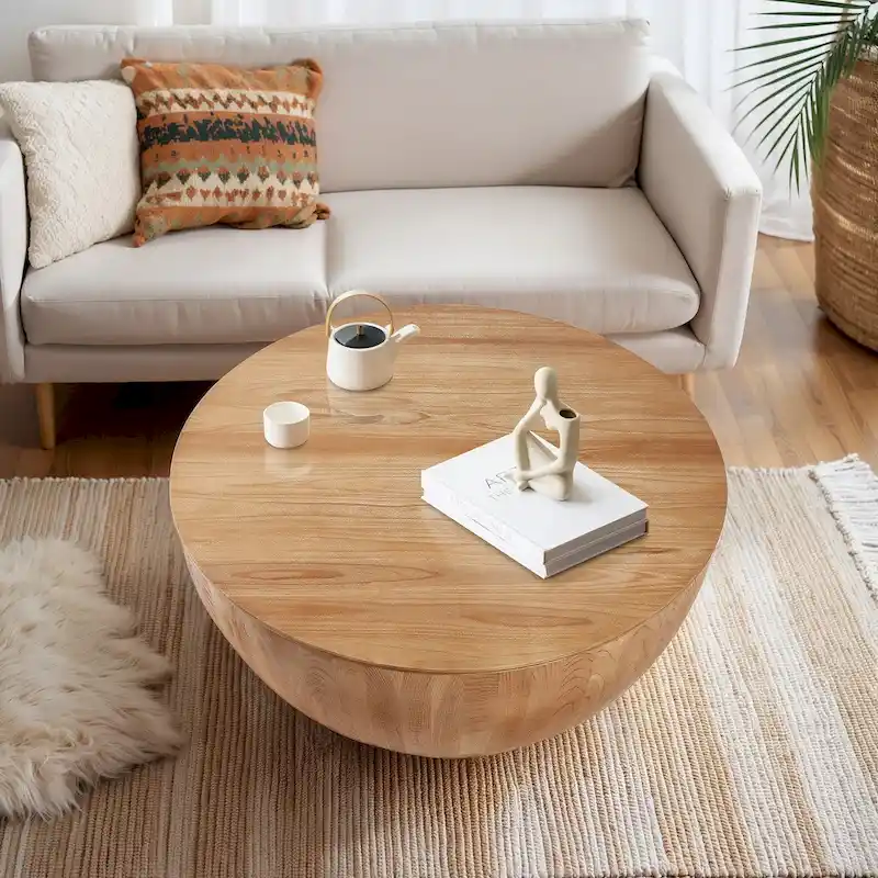 35.43  Vintage Style Bucket Shaped Round Coffee Table with Storage Flip Top