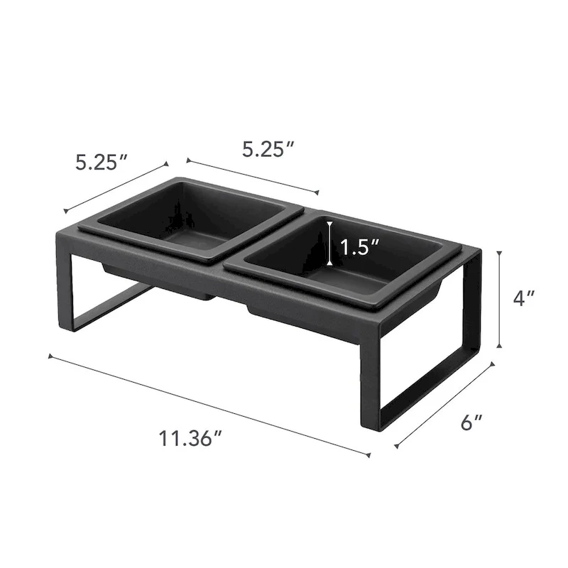 Elevated Pet Food Bowl Stand - Ceramic Bowls with Steel Frame (White/Black)