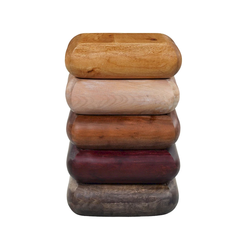 Zyra 12 Inch Side End Table, Sculptural Stacked Design, Mango and Acacia Wood Artisanship, Brown