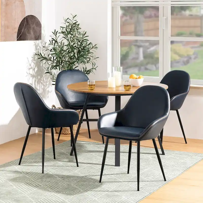 Grey / Dark Blue Mid-Century Modern PU Leather Dining Chair – Set of 2 / 4 / 6