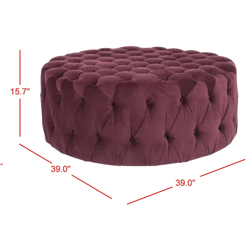 Round Button-Tufted Linen Ottoman – Mushroom / Grey / Antique Gold / Wheat / Bordeaux / Navy / Taupe, Single