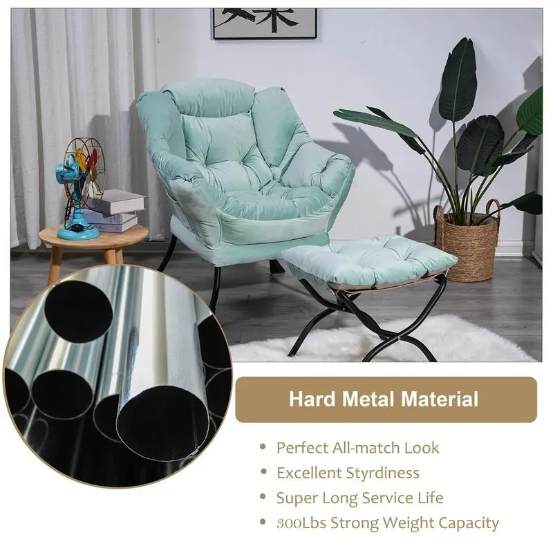 Modern Cotton Thick Padded Lazy Chair With Folding Ottoman