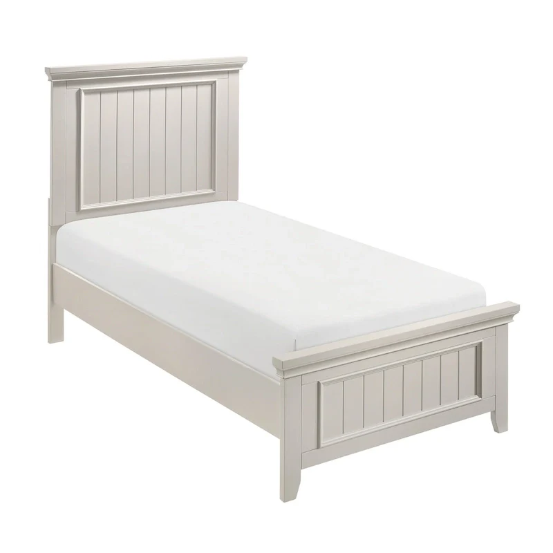 Off White Finish Wooden Panel Bed 1pc