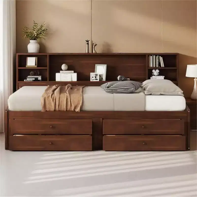 Merax Full Size Wooden Captain Bed with Multiple Storage Spaces