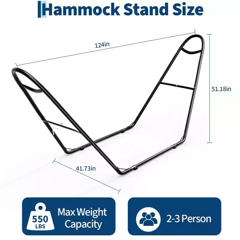GustoWave Universal Double Hammock Stand, 550-Pound Capacity, Heavy-Duty Hammock Stand for Outside, Fits 9 to 14 Foot Hammocks, Black