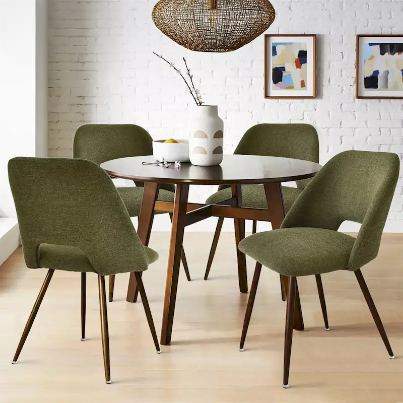 Upholstered Modern Cutout Back Dining Chair with Walnut LegSet of 4)