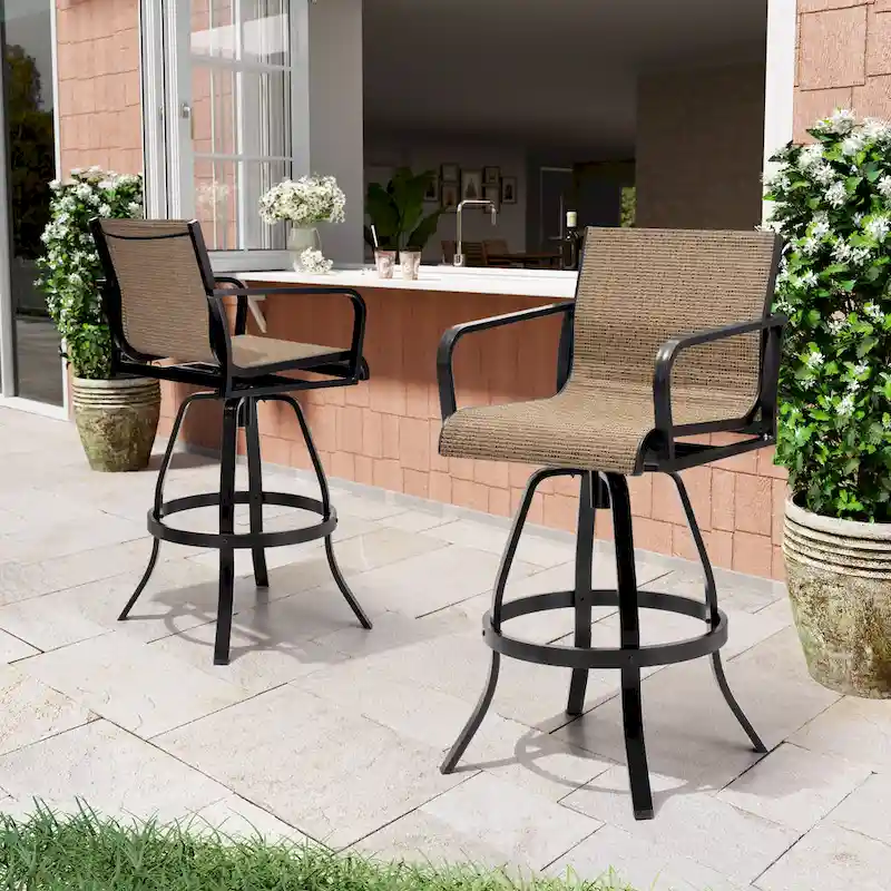 VredHom Outdoor Aluminum Swivel Bar Stools (Set of 2)