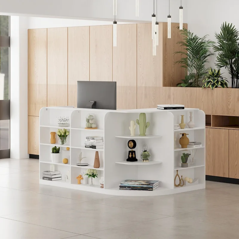 White Welcome Desk with Side Drawer and Cabinet - Reception Solution