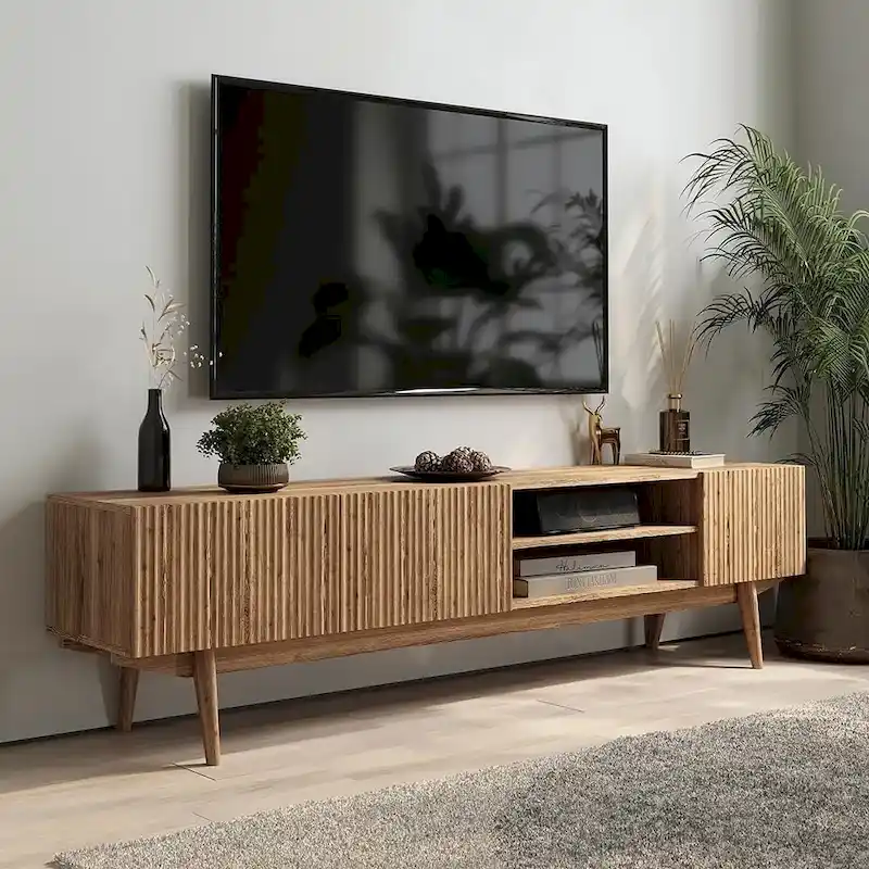 TV Stand Console Fits TV's up to 65 in. with Wood Legs in Mid Century Modern Scandinavian Design