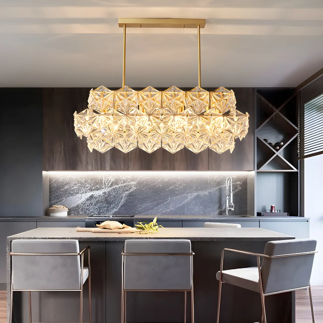Kitchen Elegant Gold Crystal Pendant Light