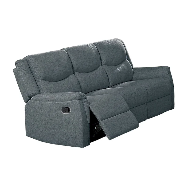 Ammy Manual Recliner Sofa, Pillow Arms, 75in Wood, Gray Faux Burlap