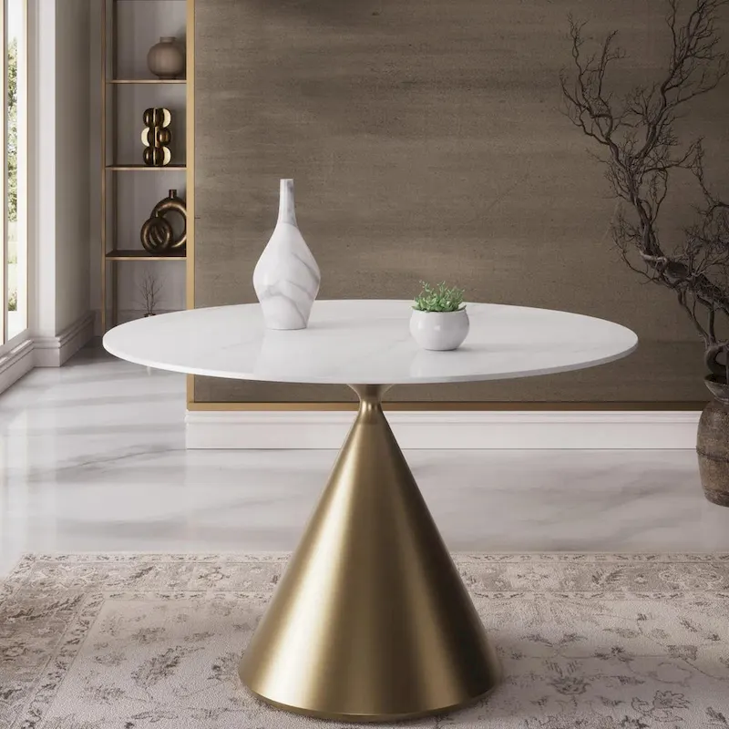 Modern Round Dining Table with Gold Metal Base