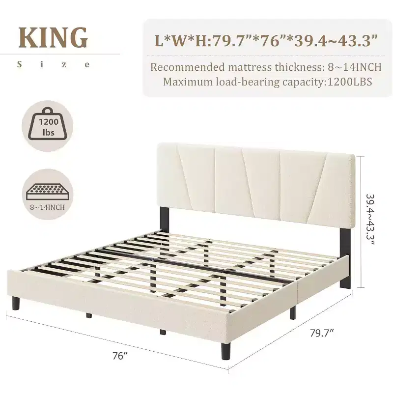 Platform Bed Frame with Adjustable Headboard, Linen Upholstered, No Box Spring Needed, Easy Assembly