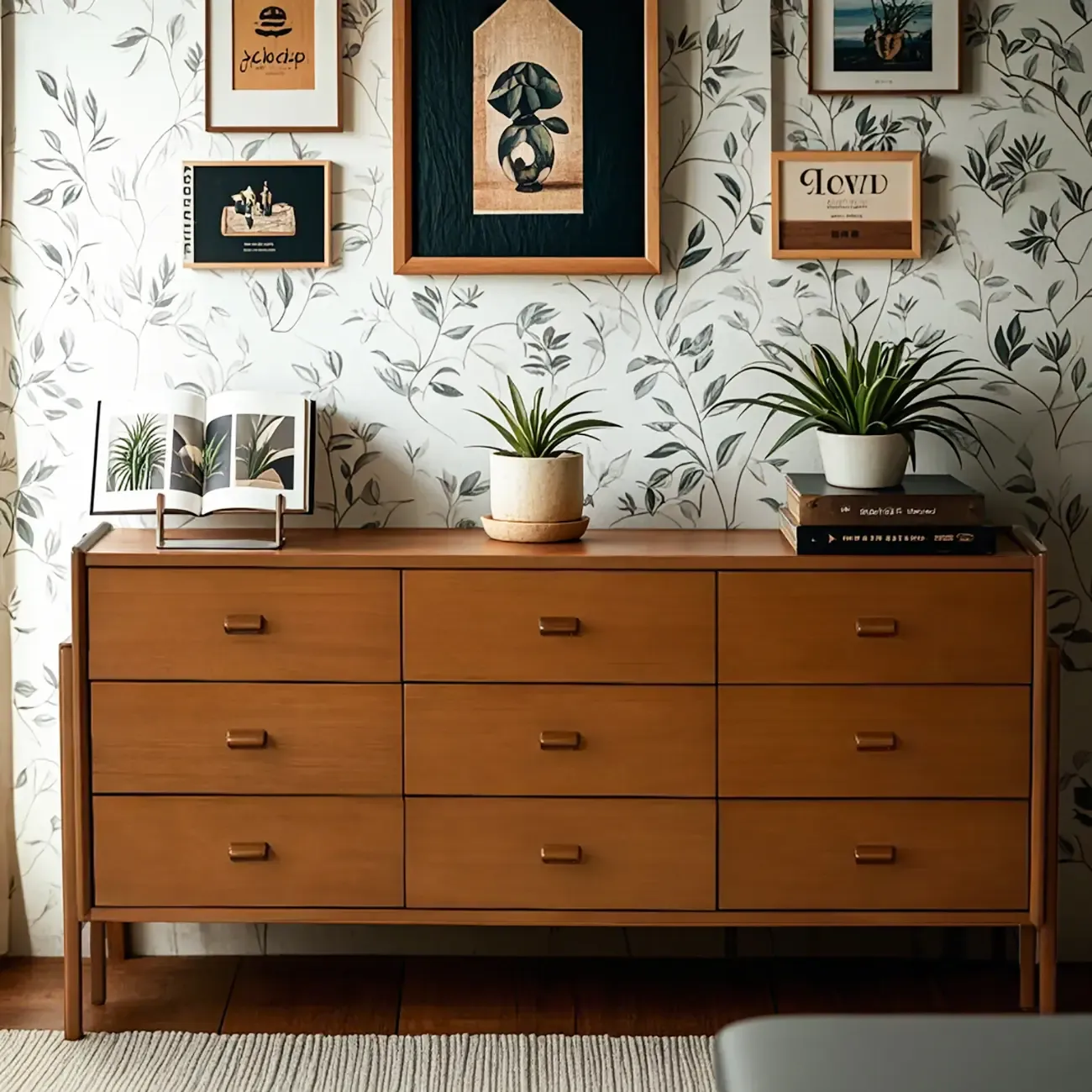 Minimalist Brown Wooden Dresser with Drawers for Bedroom